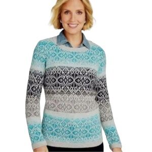 Talbots Nordic Lights Ombre Fair Isle Crewneck Sweater size Medium Petite